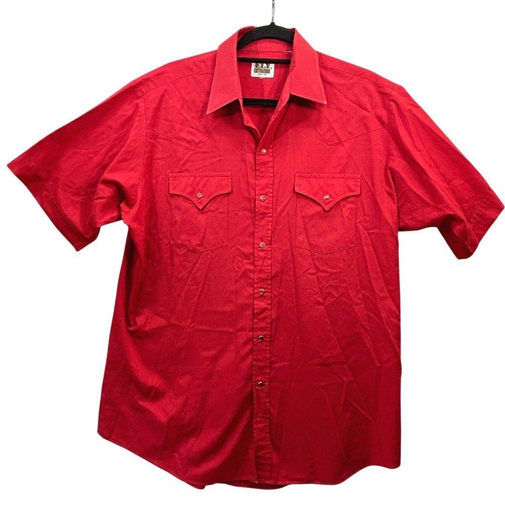 Ely Cattleman Men XL Red Western Pearl Snap Shirt Short Sleeve Solid Regular Fit